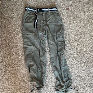 blue revival flowy pants with buckle